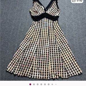 Elana Kattan Dress Medium Sleeveless V-Neck & Back Empire Waist Fit & Flair Knee